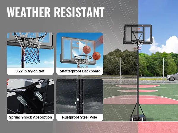 VEVOR basketbalring met nylon net, pc-backboard, schokabsorptie en roestvrij stalen paal