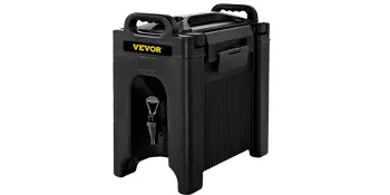 Dispensador de bebidas aislado VEVOR negro con asas y pico.