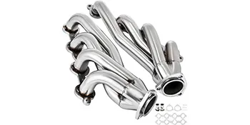 polished chrome VEVOR ls swap exhaust headers with accessory kit.