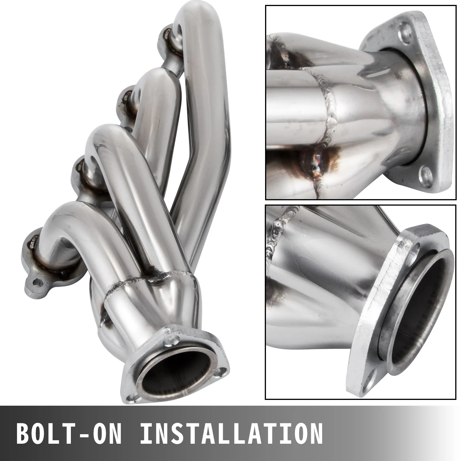 VEVOR ls swap exhaust headers with bolt-on installation in chrome finish.