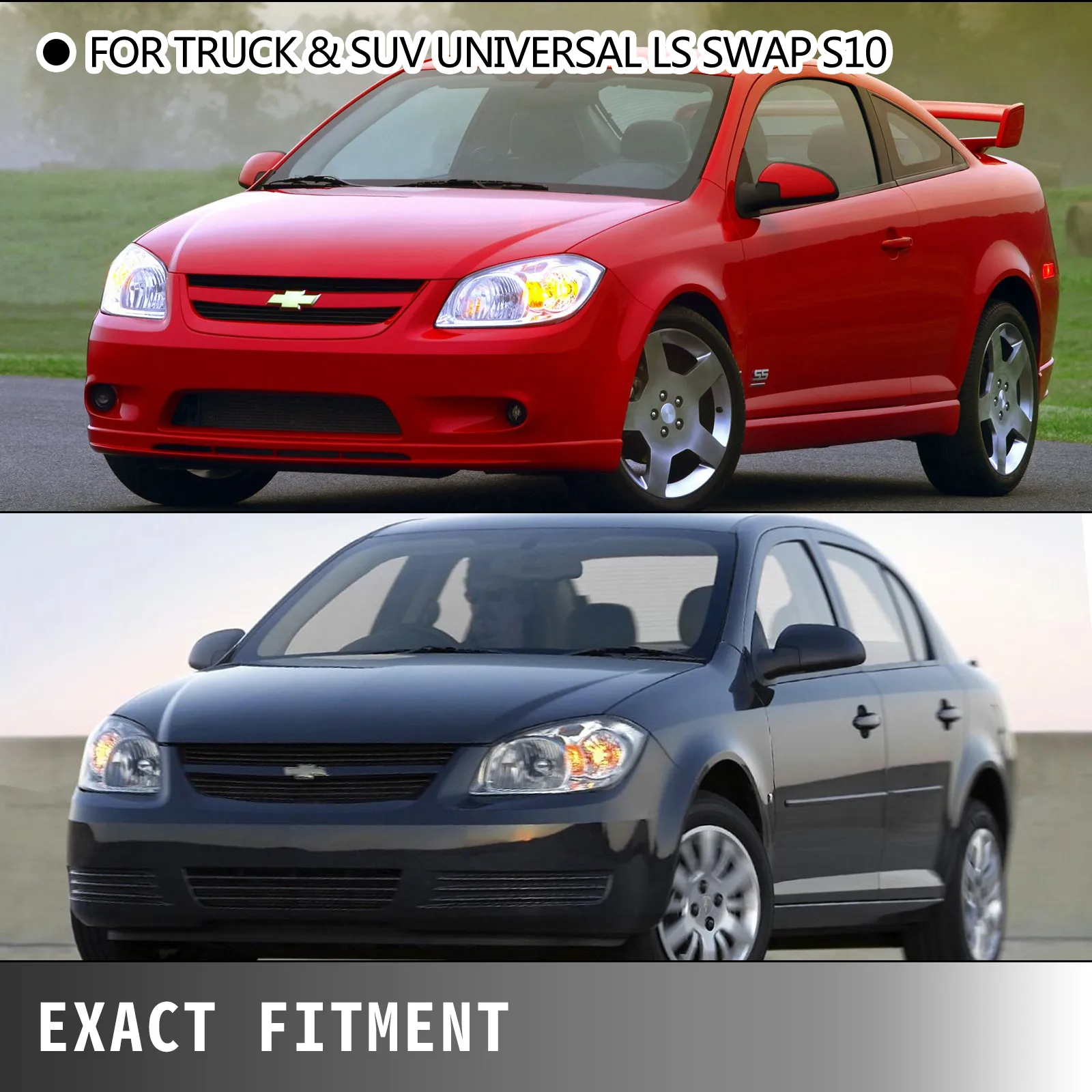 red and black chevy cars displayed for VEVOR ls swap exhaust headers fitment.