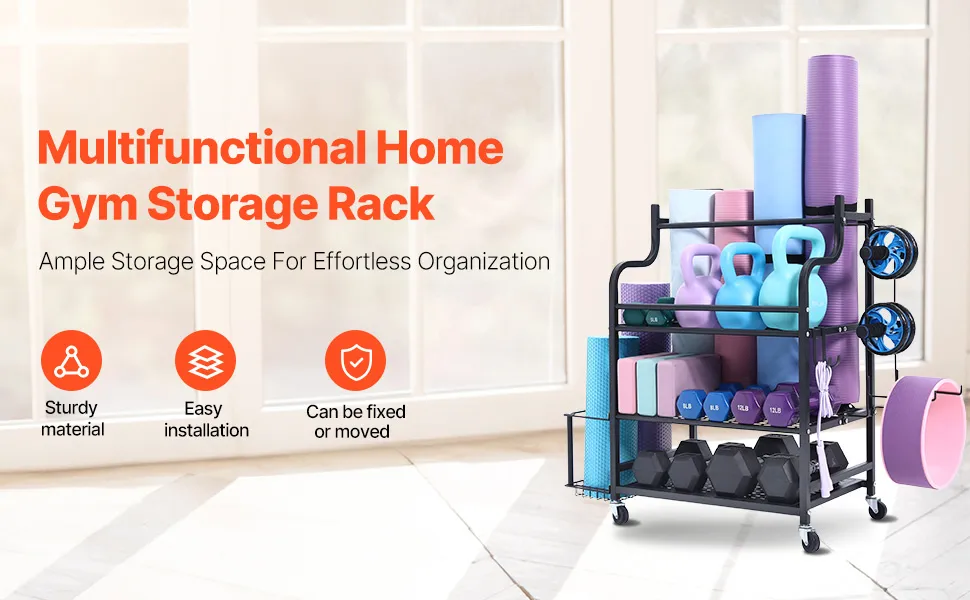Lifewit Yogamat Houder, Home Gym Opslag voor Yogaspullen, Fitness Accessoires Organizer voor Halter, Kettlebell, Yogablok, Schuimrol, Pilates Apparatuur Opslag voor Thuis, Garage, Sportschool, Large