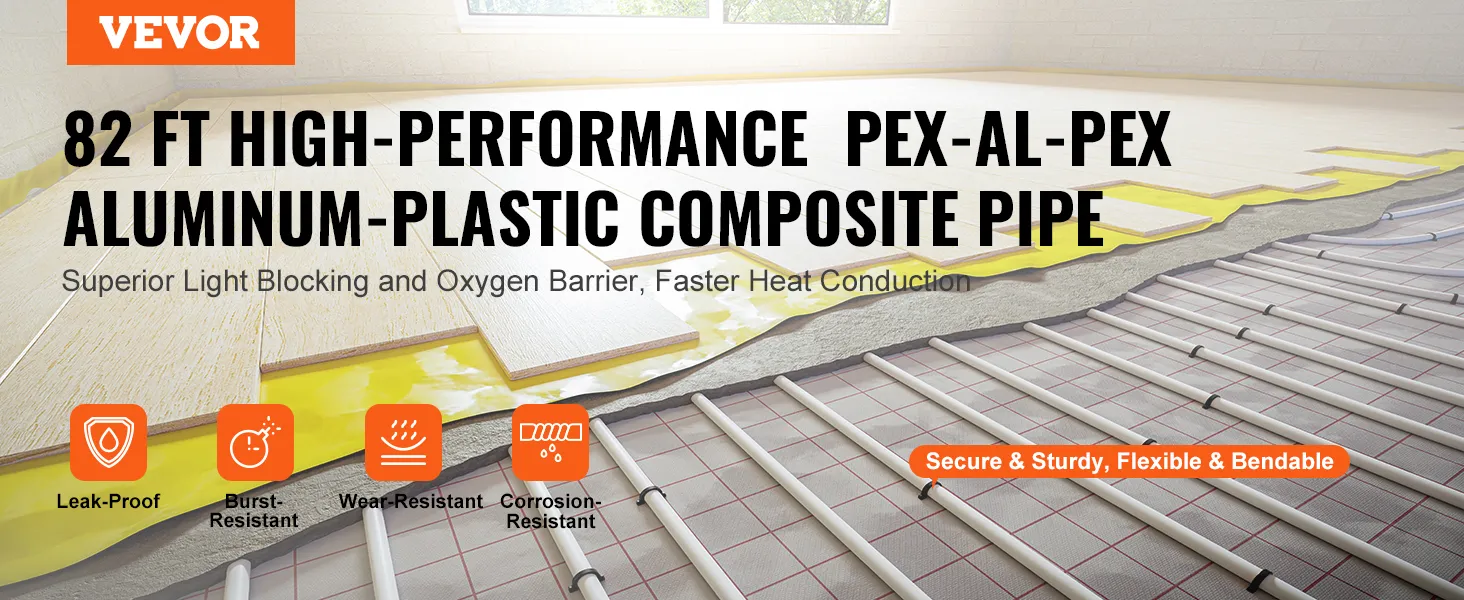 VEVOR 82 ft high-performance pex-al-pex aluminum-plastic composite pipe for secure, leak-proof installation.