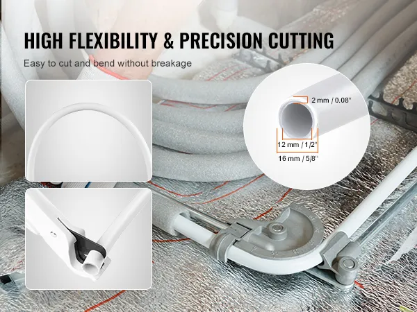 high flexibility and precision cutting of VEVOR pex-al-pex tubing, easy to cut and bend without breakage.