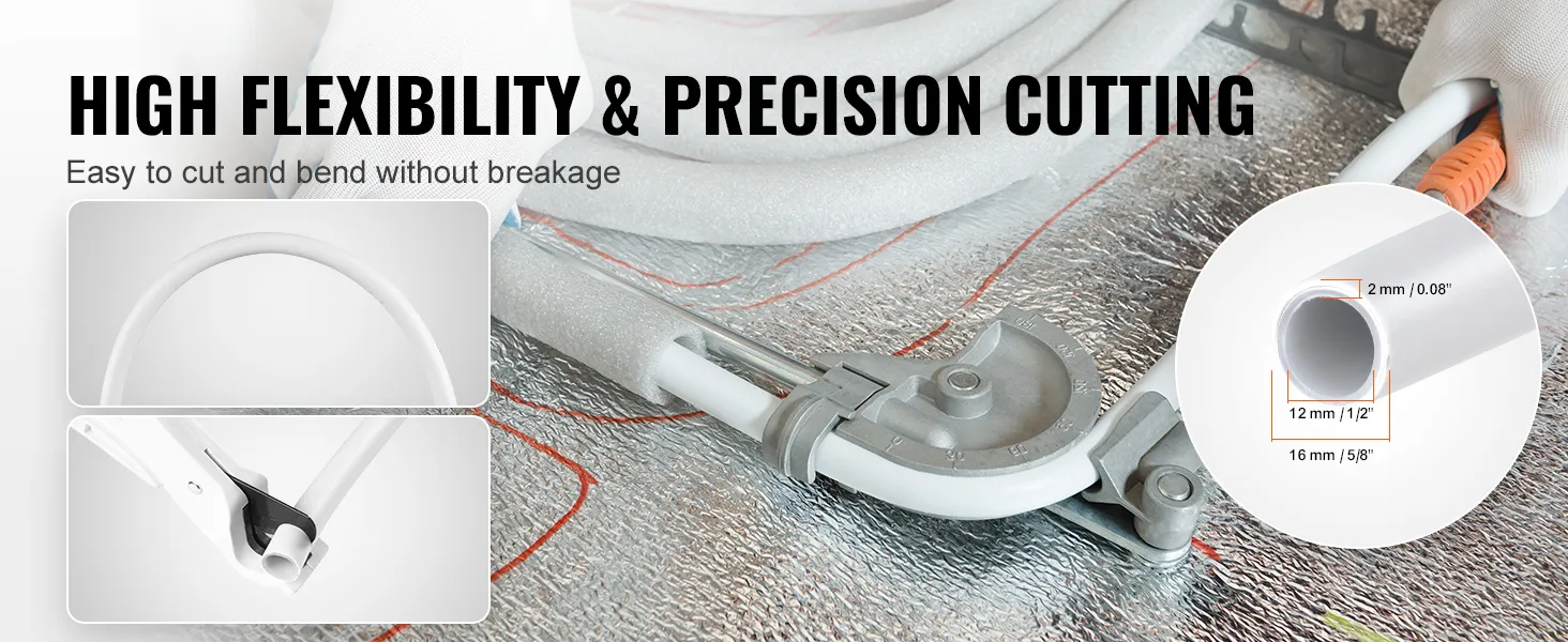 high flexibility and precision cutting of VEVOR pex-al-pex tubing, easy to cut and bend without breakage.