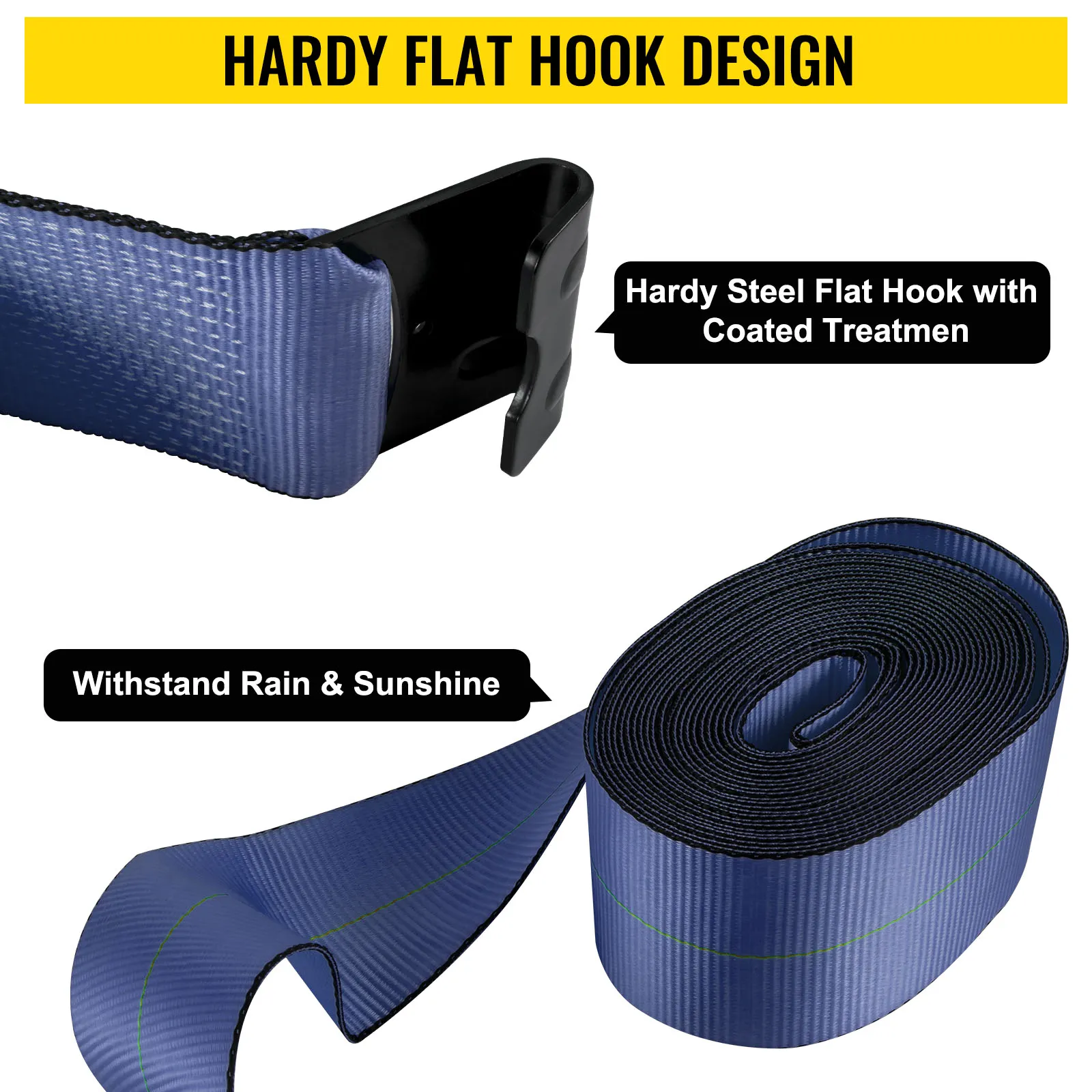 Correas para camión VEVOR con gancho plano de acero resistente y material duradero y resistente a la intemperie.