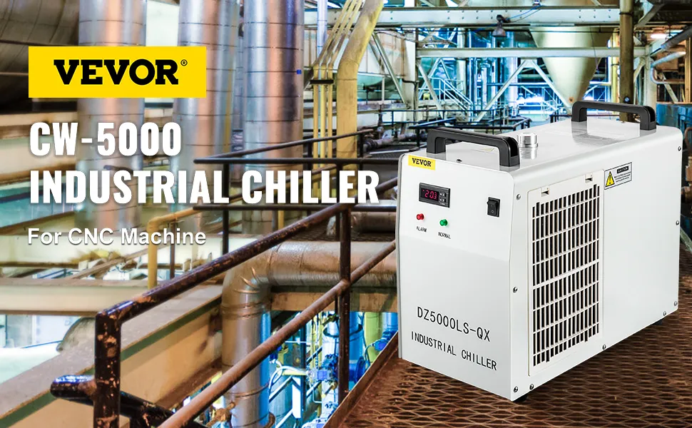 Enfriador industrial VEVOR cw-5000 para máquina CNC en un entorno industrial