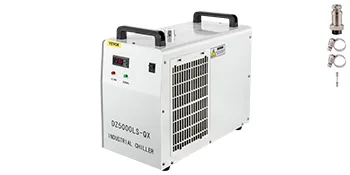 Enfriador industrial VEVOR con panel de control y componentes de refrigeración.