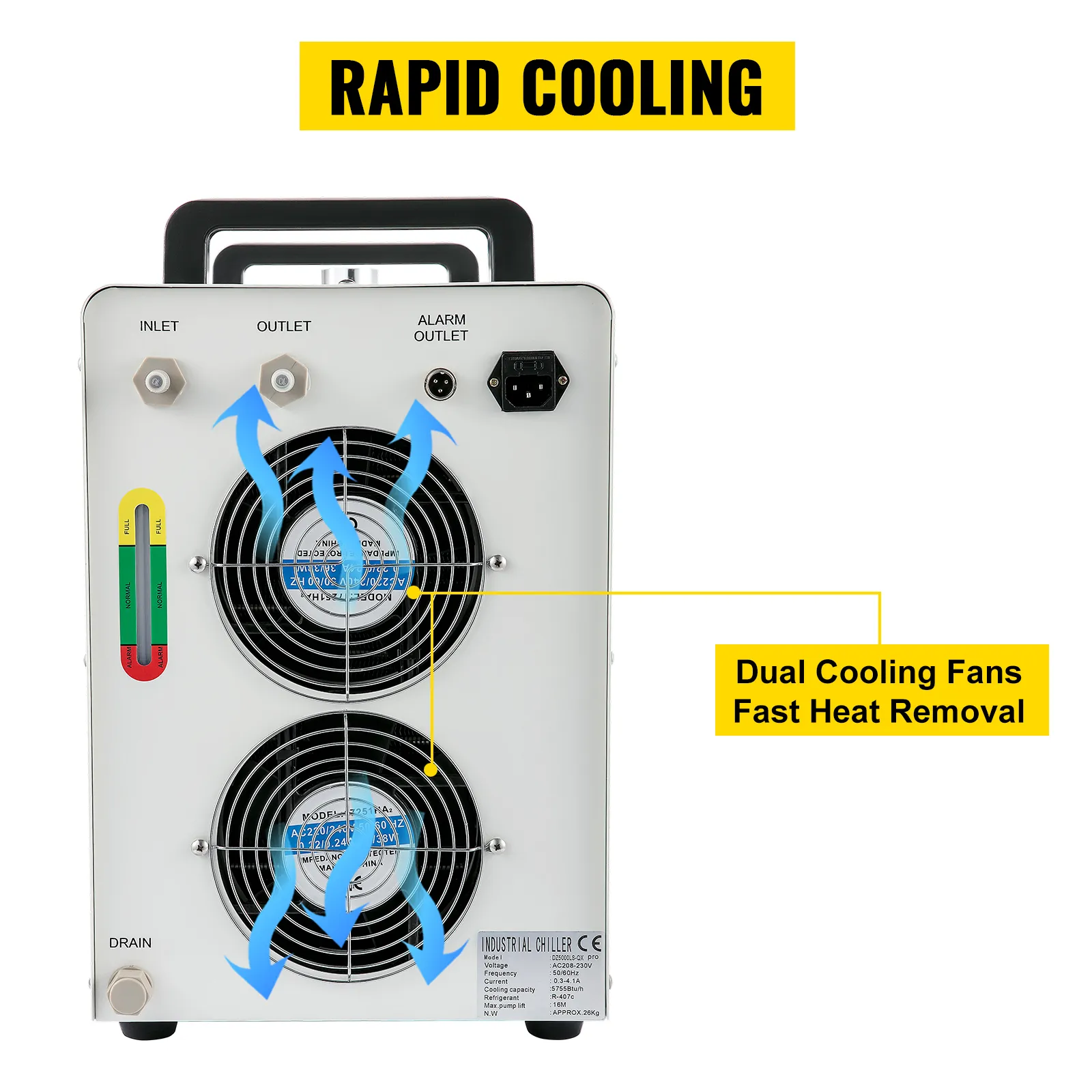 Enfriador industrial VEVOR con ventiladores de enfriamiento duales para una rápida eliminación del calor