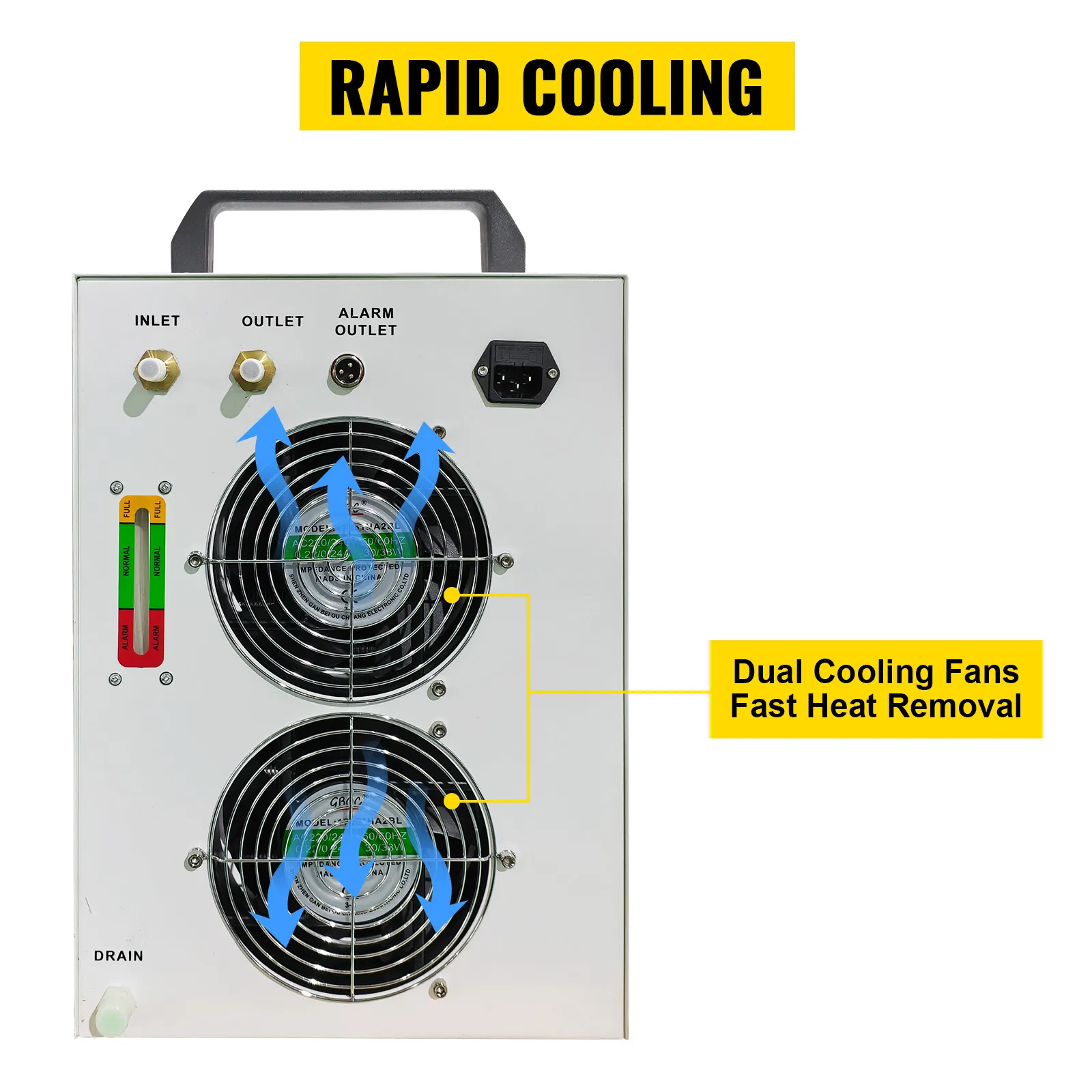 Enfriador de agua industrial VEVOR con ventiladores de enfriamiento duales para enfriamiento rápido y eliminación de calor.