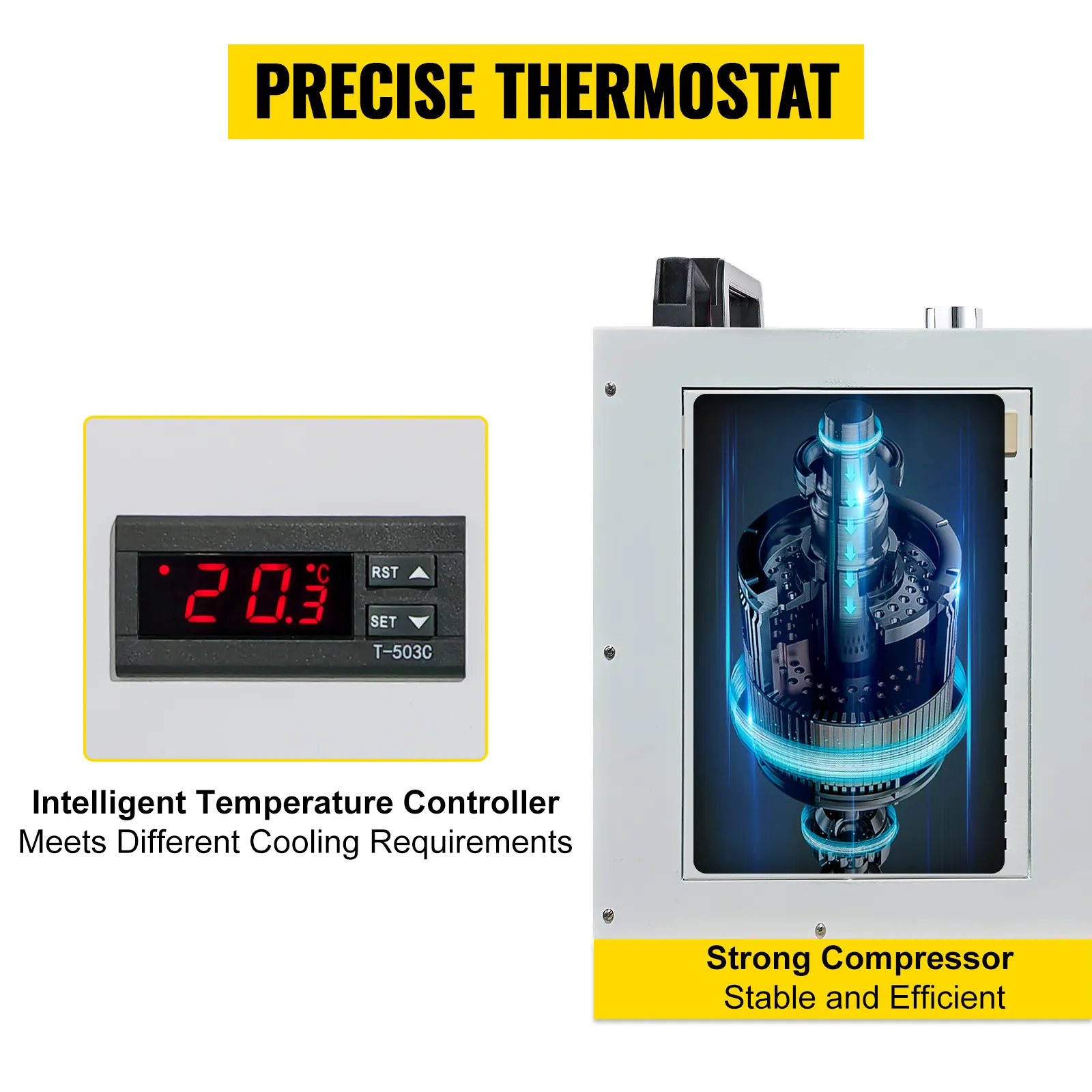 Enfriador de agua industrial VEVOR con controlador de temperatura inteligente y compresor potente