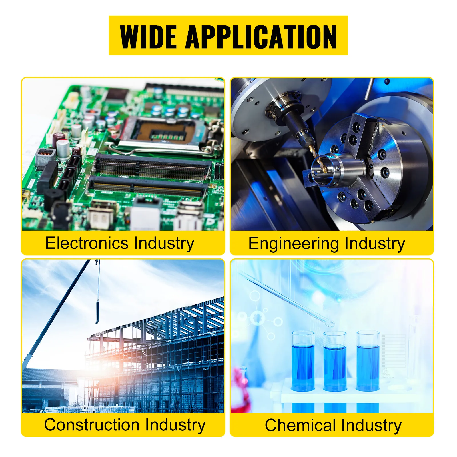 Amplia aplicación en las industrias electrónica, de ingeniería, de construcción y química.