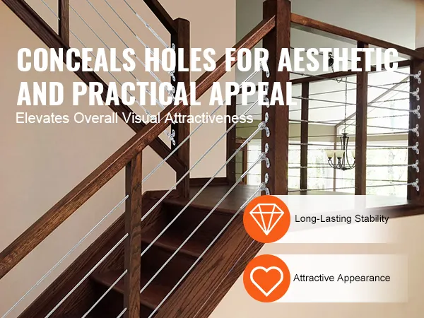VEVOR stainless steel cable railing kit enhancing a wooden staircase for stability and attractive appearance.