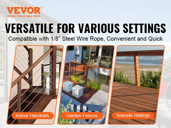 VEVOR stainless steel cable railing kit for indoor handrails, garden fences, and seaside railings.