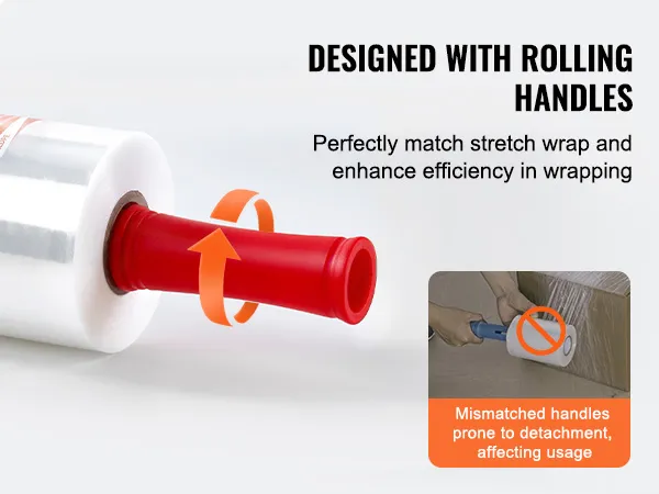 VEVOR stretch film with rolling handles designed for efficient wrapping and improved handle compatibility.