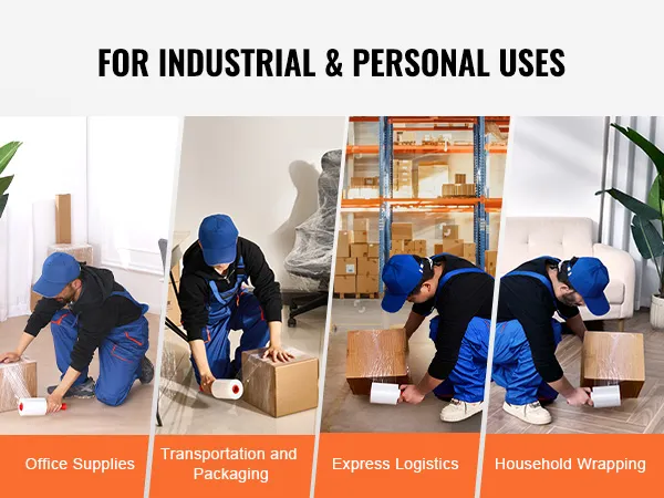 for industrial and personal uses, VEVOR stretch film in office supplies, packaging, logistics, and wrapping.