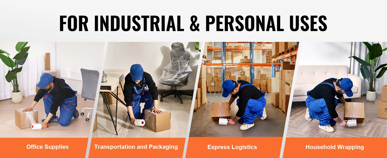 for industrial and personal uses, VEVOR stretch film in office supplies, packaging, logistics, and wrapping.