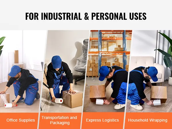 VEVOR stretch film for office supplies, transportation, express logistics, and household wrapping.