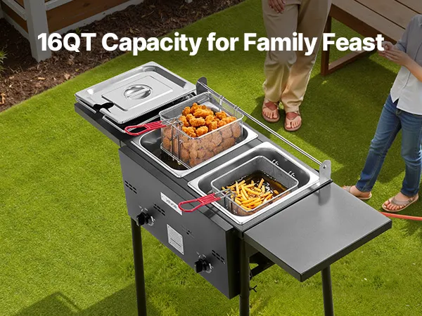 8QTx2 Outdoor Propane Deep Fryer Commercial Free Standing Cooker Two Tank