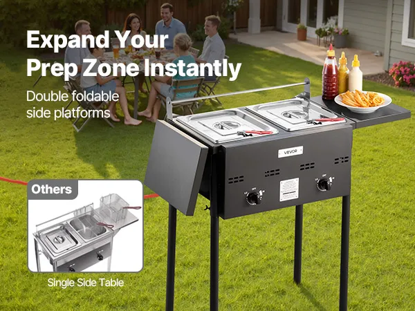 8QTx2 Outdoor Propane Deep Fryer Commercial Free Standing Cooker Two Tank