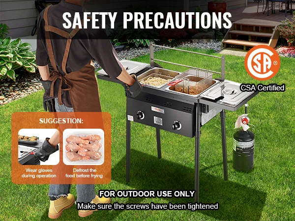 VEVOR Outdoor Propane Deep Fryer, Double Burners Commercial Fryer, 16 Qt Stainless Steel Cooker with Removable Baskets & Lids & Tanks, Oil Fryer Cart with Thermometer & Regulator, For Outdoor Cooking