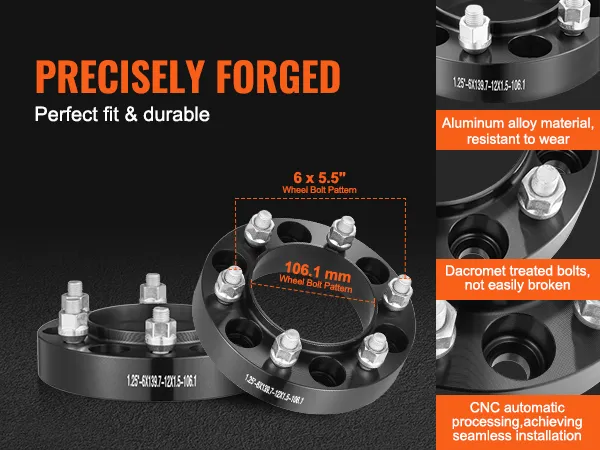 Nauwkeurig gesmede VEVOR-wielafstandhouders, 106,1 mm wielboutpatroon, aluminiumlegering, dacrometbouten.
