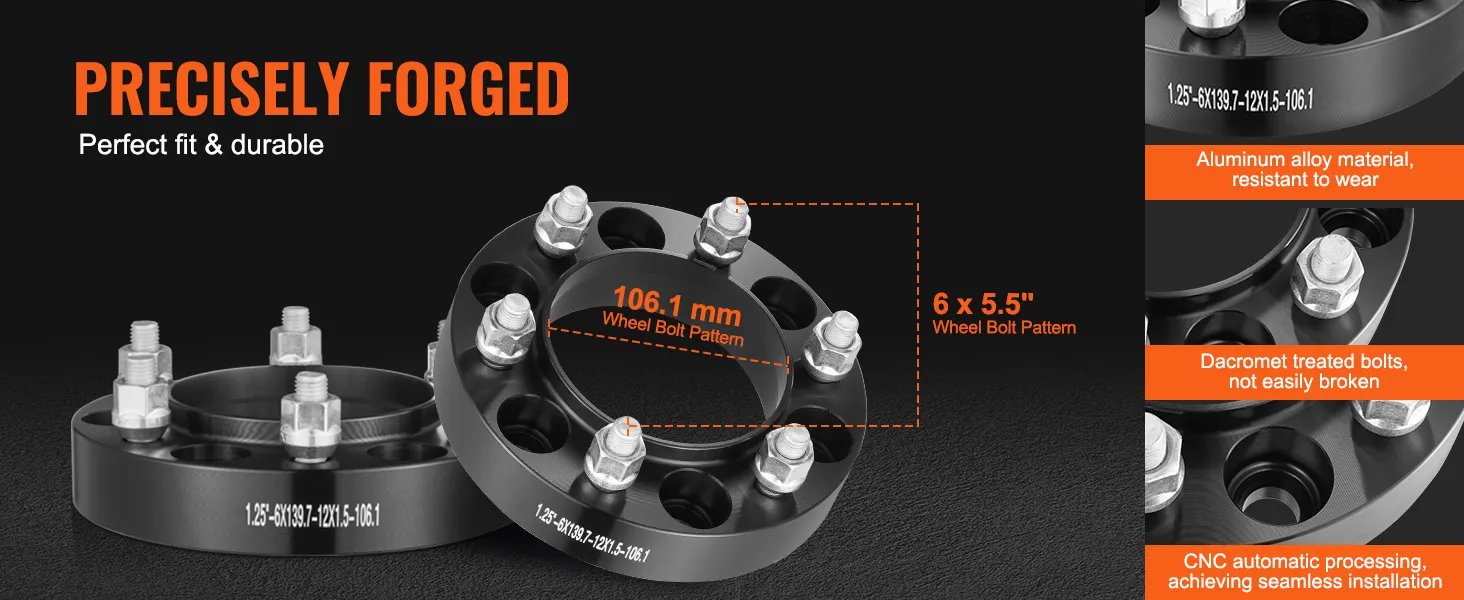 Nauwkeurig gesmede VEVOR-wielafstandhouders, 106,1 mm wielboutpatroon, aluminiumlegering, dacrometbouten.