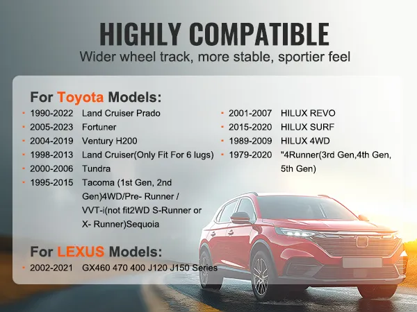 Zeer compatibele VEVOR-wielspacers voor Toyota- en Lexus-modellen, voor meer stabiliteit en sportiviteit.