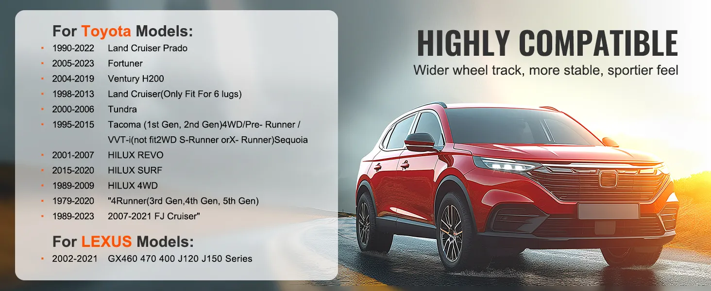 Zeer compatibele VEVOR-wielspacers voor Toyota- en Lexus-modellen, voor meer stabiliteit en sportiviteit.