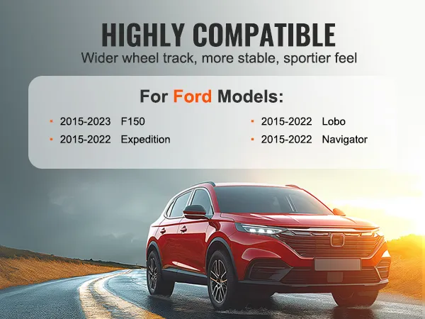 red suv promoting VEVOR wheel spacers, compatible with ford f150, expedition, lobo, navigator (2015-2023).