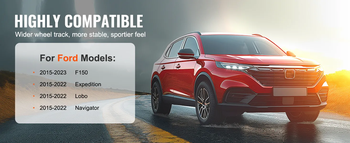 red suv promoting VEVOR wheel spacers, compatible with ford f150, expedition, lobo, navigator (2015-2023).