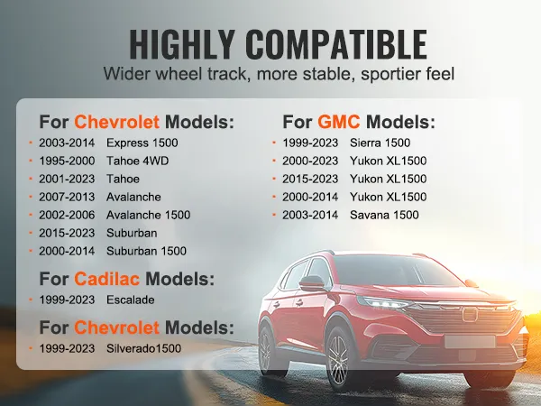 Zeer compatibele VEVOR-wielspacers voor Chevrolet-, GMC- en Cadillac-modellen, met een rode SUV.