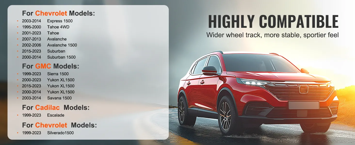 Zeer compatibele VEVOR-wielspacers voor Chevrolet-, GMC- en Cadillac-modellen, met een rode SUV.