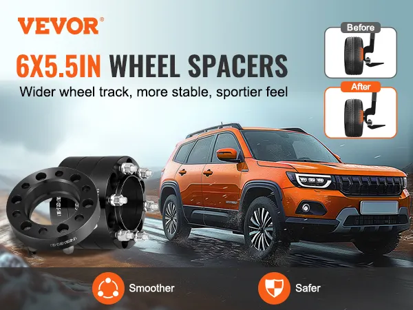 VEVOR wheel spacers 6x5.5in for a smoother, safer ride with a wider wheel track on an orange suv.