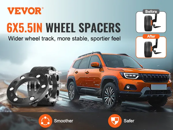 VEVOR wheel spacers 6x5.5in for a safer, stable, and sportier ride on an orange suv.