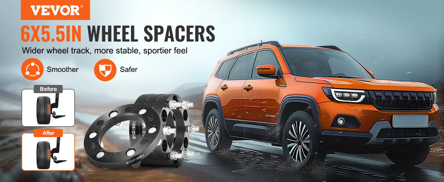 VEVOR wheel spacers 6x5.5in for a safer, stable, and sportier ride on an orange suv.