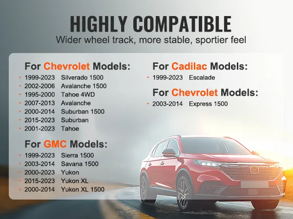 highly compatible VEVOR wheel spacers for chevrolet, gmc, cadilac models, enhancing stability and sporty feel.