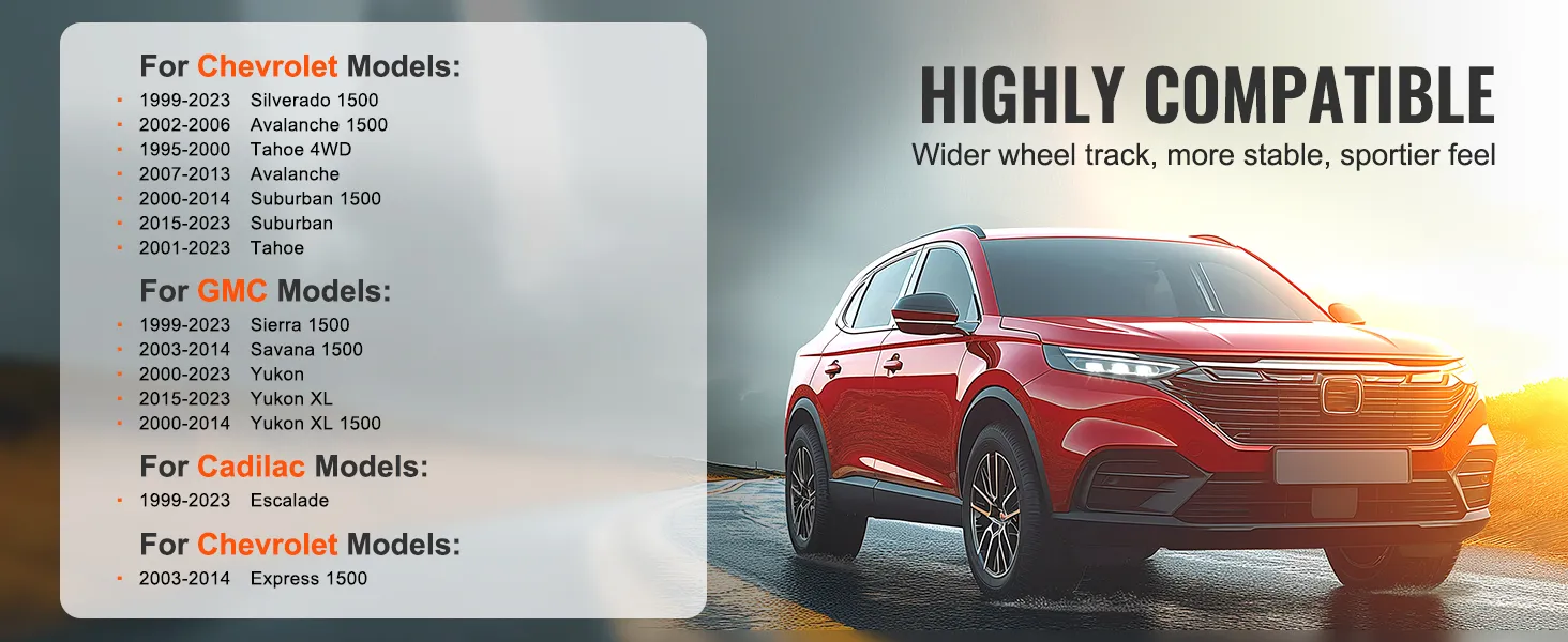 highly compatible VEVOR wheel spacers for chevrolet, gmc, cadilac models, enhancing stability and sporty feel.