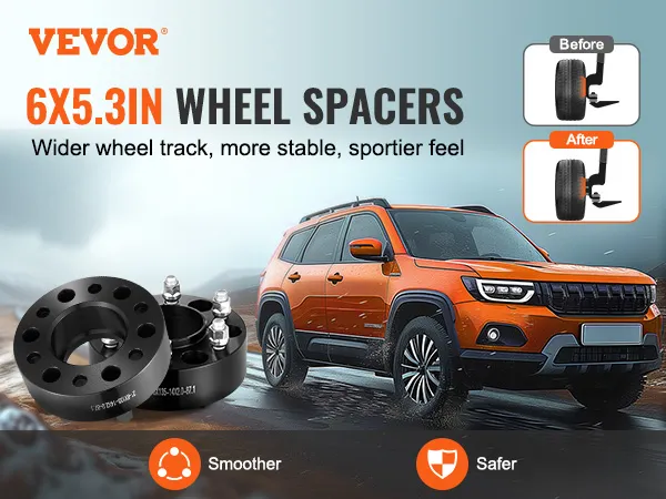 VEVOR wheel spacers, 6x5.3in, with orange suv, enhance stability and sporty look.
