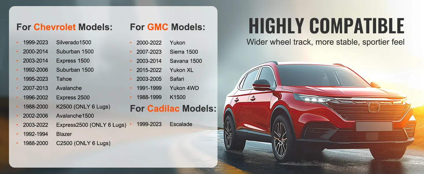 highly compatible VEVOR wheel spacers for chevrolet, gmc, and cadillac models, enhances stability.