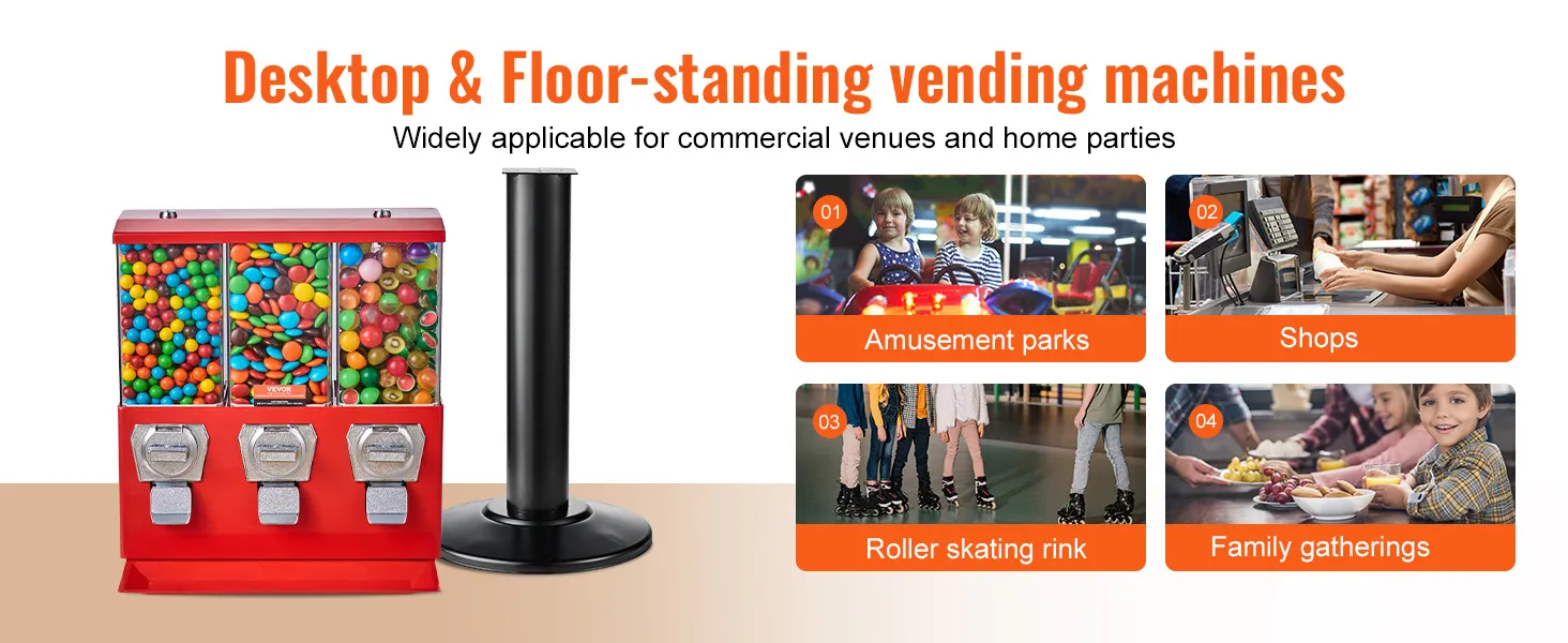Máquina de chicles VEVOR para escritorio y suelo, perfecta para parques de atracciones, tiendas, pistas de patinaje y fiestas.