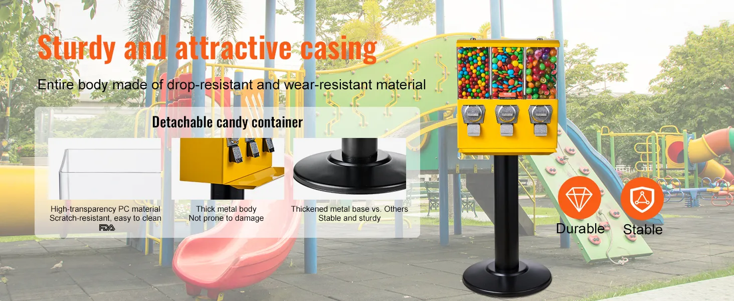 Máquina de chicles VEVOR con carcasa duradera y resistente a los arañazos y contenedor de dulces desmontable en el patio de juegos.