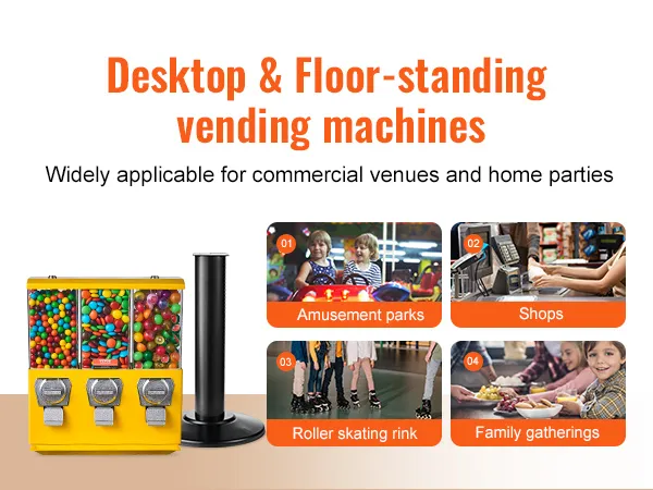 Máquina de chicles VEVOR para uso de sobremesa y de suelo, ideal para tiendas y parques de atracciones.