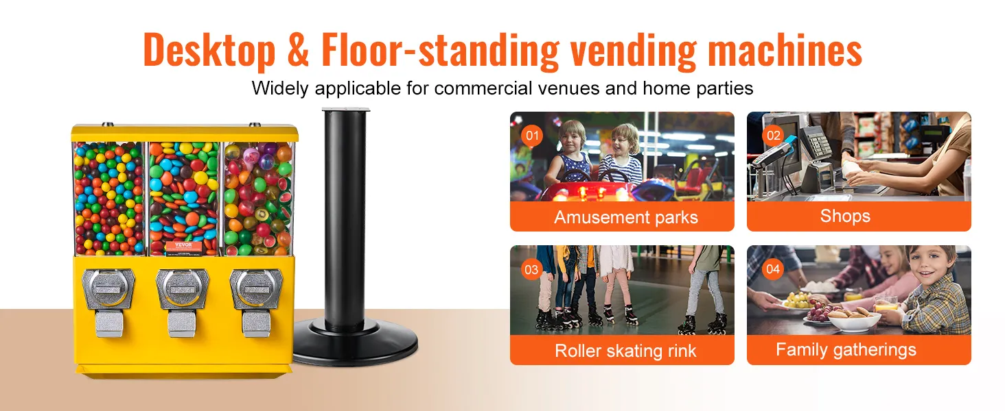 Máquina de chicles VEVOR para uso de sobremesa y de suelo, ideal para tiendas y parques de atracciones.
