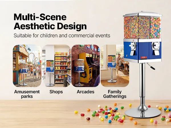 VEVOR gumball machine for desktop and floor-standing use; perfect for amusement parks, shops, and gatherings.