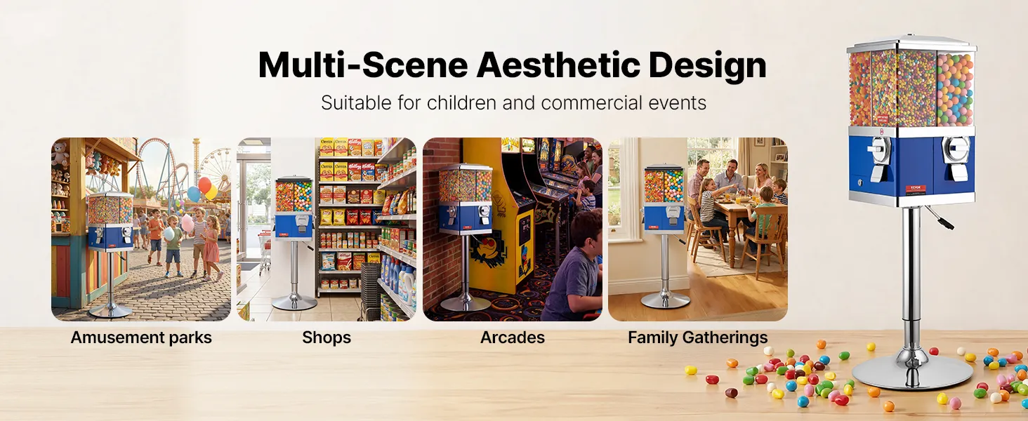 VEVOR gumball machine for desktop and floor-standing use; perfect for amusement parks, shops, and gatherings.