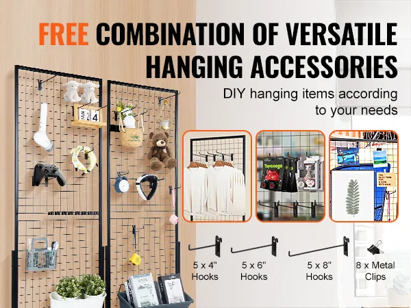 VEVOR grid wall panels with free hanging accessories for versatile diy storage solutions.
