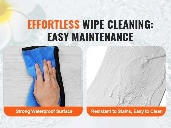 effortless wipe cleaning of VEVOR vinyl floor tiles with strong waterproof surface, stain-resistant, easy to clean.