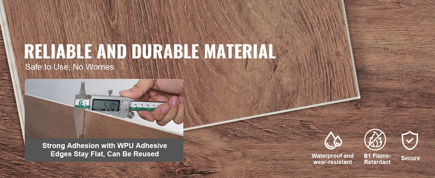 VEVOR vinyl floor tiles reliable and durable material, waterproof, wear-resistant, b1 flame-retardant.