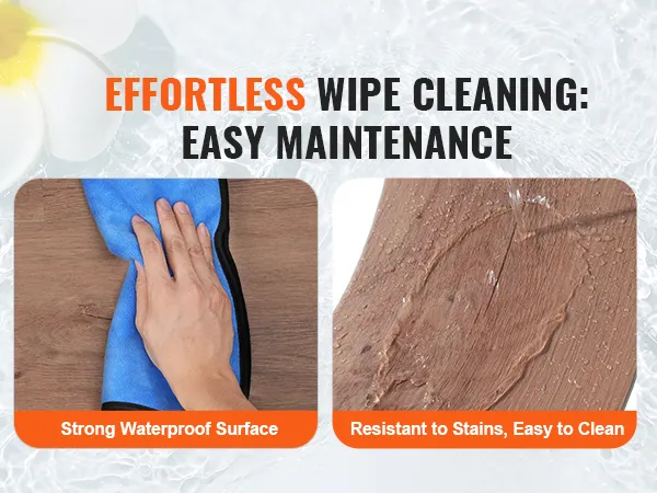 effortlessly wipe-clean VEVOR vinyl floor tiles with waterproof and stain-resistant surfaces.
